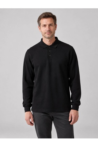 Vitrinonline Erkek Uzun Kollu Polo Yaka Sweatshirt - Siyah