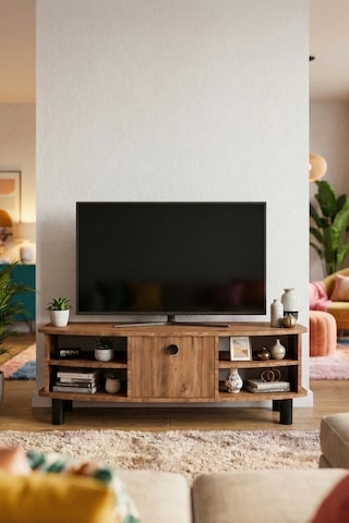 Tv Sehpası 136 Cm Kapaklı Raflı Çok Amaçlı Televizyon Ünitesi Salon Oturma Odası Vienna 5014 Atlantk Çok Renkli