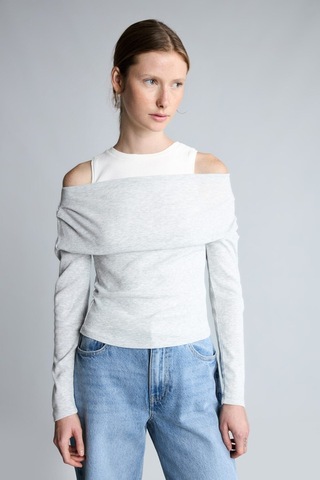 Defacto %100 Pamuk Slim Fit Tek Omuzlu Drape Detaylı Ribana Uzun Kollu Basic Tişört I2636ax26augr210 Gri-gr210