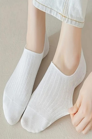 Ozzy Socks 6 Çift Kadın Beyaz Şık Çizgili Rahat Sneaker Çorap Beyaz