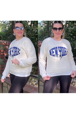 Welsoft New York Nakışlı Beyaz Peluş Sweatshirt Ekru Welsoft New York Nakışlı Beyaz Peluş Sweatshirt Ekru