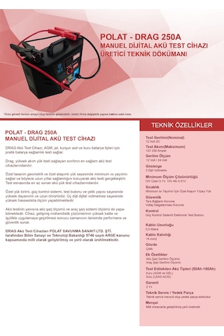 polataku Drag 250A Dijital Akü Test Cihazi