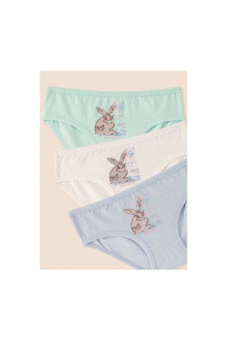 Natuline Kız Çocuk Organik Pamuklu Likralı Külot Just Be Rabbit Yourself Rabbit 3'lü Paket Açık Mavi - Yeşil - Ekru