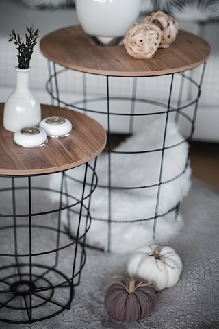 Tel Saklama Sepetli Zigon Metal Orta Sehpa 2’li