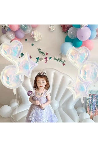 Folyo Balon 18inç Şeffaf Yıldız Renkli Yansımalı Hologramlı Yansımalı Kalın Folyo Balon Çok Renkli