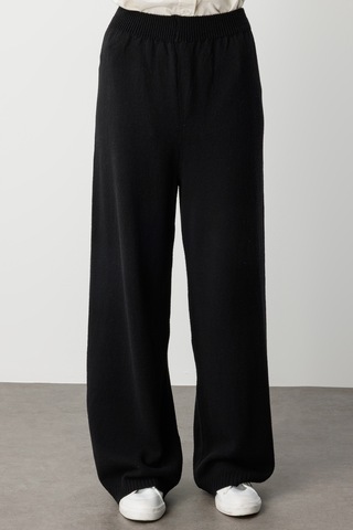 Mizalle Geniş Paça Beli Lastikli Siyah Triko Jogger Pantolon Siyah