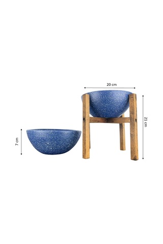 Bitki Tasarımı Ev Dekorasyon Lacivert Granit Aranjman Sunumluk Toprak Saksı Ayaksız Ve 4 Ayaklı İkili Set 20 Cm Çap