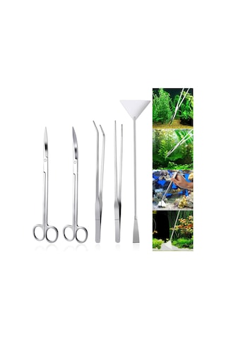 Akvaryum Seti 5'i 1 Arada Paslanmaz Çelik Akvaryum Su Bitkisi Alet Seti Pense Makas Spatula
