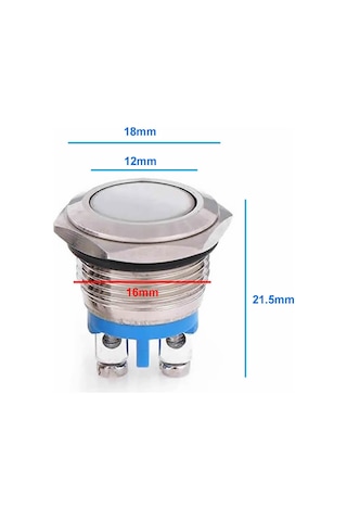 16mm Metal Panel Montaj Düz Kafa Push Buton NO DC 6A 12V AC 3A 250V IP67 Su Geçirmez Düğme