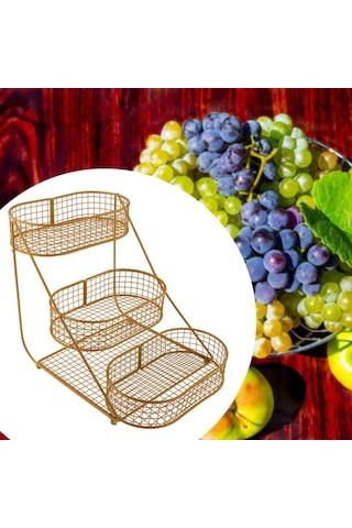 Homyl 3 Katlı Meyve Sepeti Tezgahı Büyük Kapasiteli Konteyner Altın