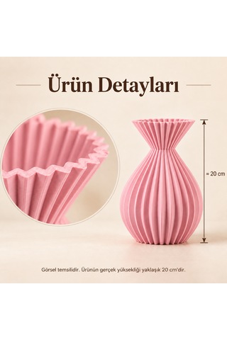 Ahenk Serisi Dekoratif Vazo 20 Cm Kuru Çiçek Ve Pampas Vazosu Pembe
