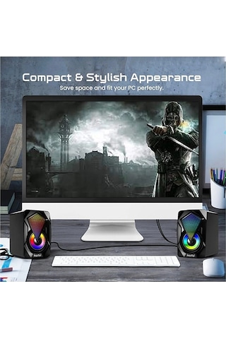 Moonshop Bilgisayar Hoparlörü Led Işıklı Rgb Laptop Pc Uyumlu 1+1