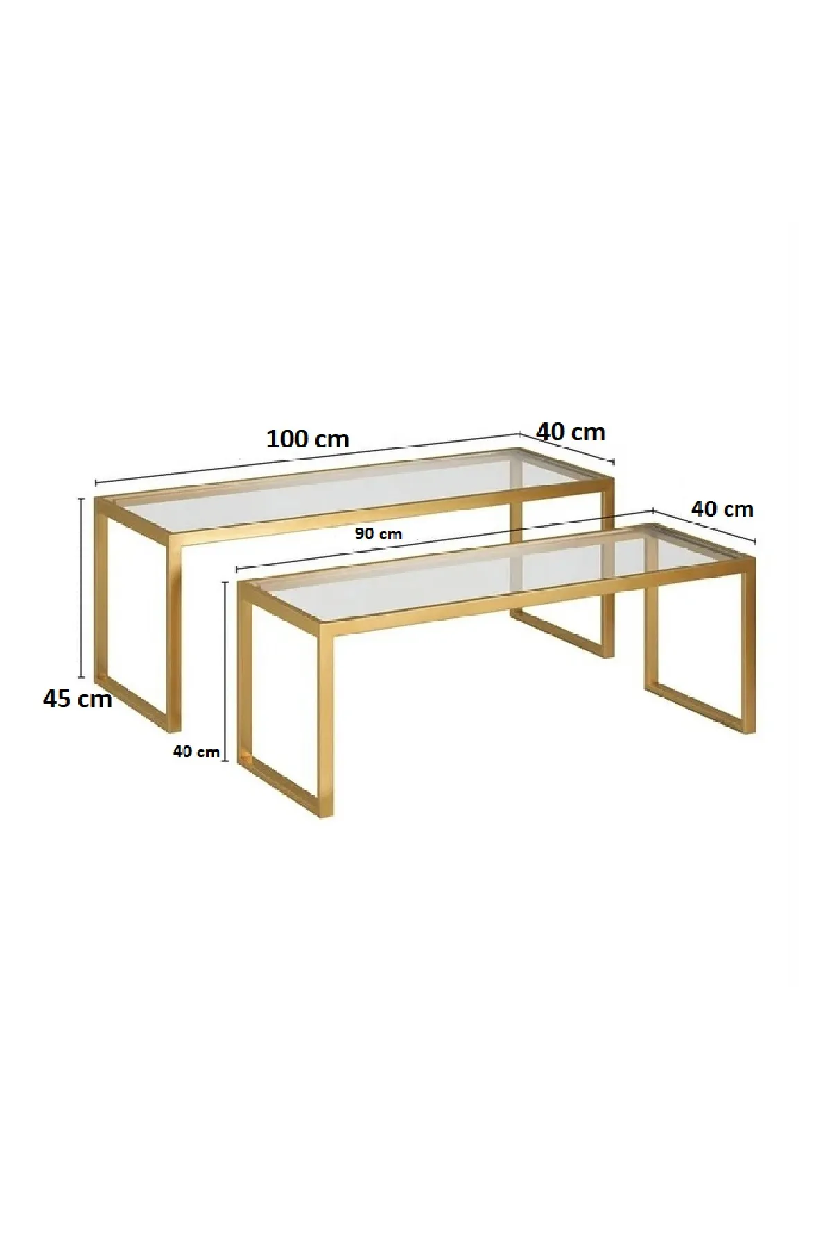 Modern 2 Li Metal Iskeletli Temper Camlı Zigon Orta Sehpa Beyaz-şeffaf