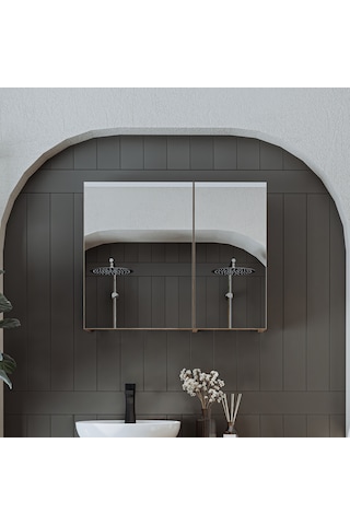 Banyo Dolabı Kulpsuz 2 Kapaklı Mdf 75 Cm Aynalı Banyo Dolabı Atl Atlantik Çam