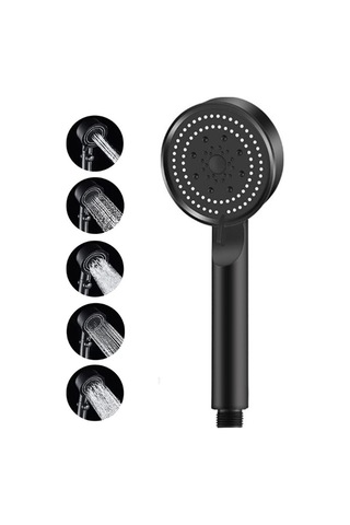 Mobee Turbo Pervaneli 5 Fonksiyonlu Tasarruflu Duş Başlığı Duş Hortumu Ve Mafsal Set Siyah