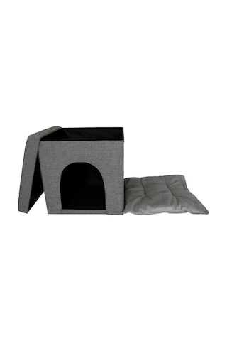 Katlanabilir Minderli Kedi Köpek Kulübesi Koyu Gri 40 x 40 x 24 CM