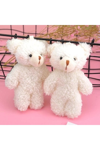 Sevimli Peluş Pembe Yanaklı Beyaz Ayıcık Anahtarlık Çanta Süsü 12cm