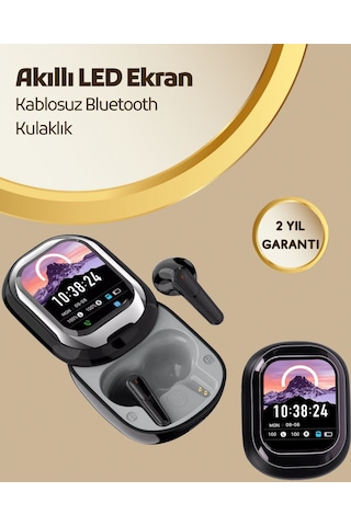 Akıllı Ekranlı Bluetooth 5.4 Kablosuz Kulaklık - Dokunmatik Ve Şarj Kutulu
