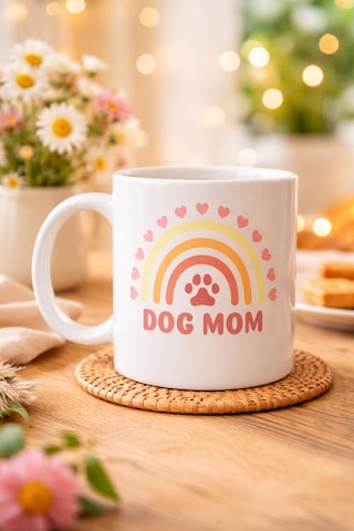 Hemengo Dog Mom Baskılı Porselen Kupa Model 186 Köpek Annesi Temalı Sevimli Kahve Kupası Köpek Severlere H Diğer
