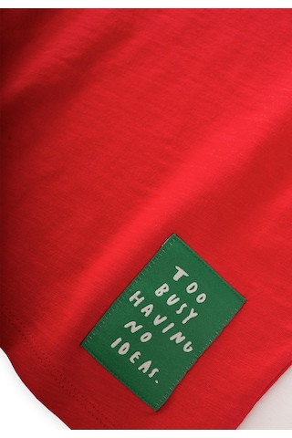 Cigit Yırtmaç Detaylı Etiketli T-shirt 2-10 Yaş Kırmızı Kırmızı