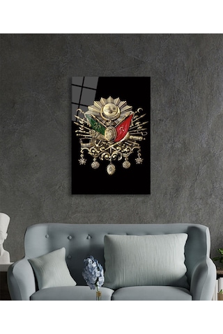 Osmanlı Arması Tuğrası Cam Tablo, Ev Ve Ofis Duvar Dekoru, Hediyelik Büyük Temperli Cam Tablo