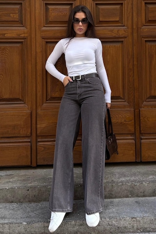 Kahverengi %100pamuklu Geniş Paça Kadın Wide Leg Jean Mg2623 Kahverengi