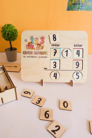 İlkokul Matematik + Eğitici Çıkarma İşlemi Ahşap Oyuncak Etkinlik Seti + Kolay Öğrenme Rakam Bultak