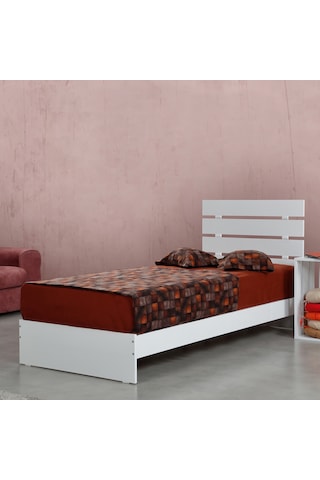 Pasifichome Huga Tek Kişilik Beyaz Karyola 90Cm / 90*200 Başlıklı Karyola