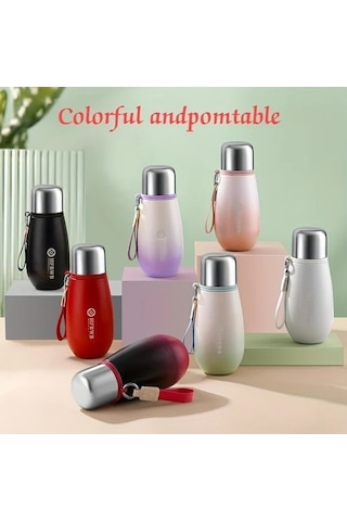 Trendooze Sunshine022 Bej Mor 320ml Paslanmaz Çelik Vakum Termos, Mini Seyahat Bardağı Bej - Mor