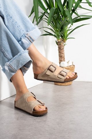 Stwenn Çift Tokalı Ortopedik Taban Terlik Unisex Günlük Rahat Kaymaz Taban Yazlık Sandalet Bej