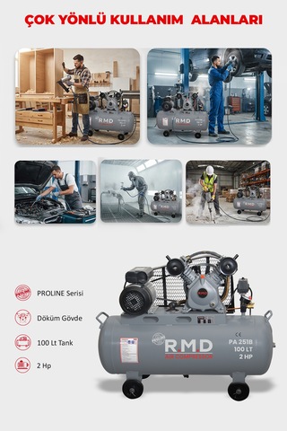 R.m.d Kompresör PA251B 100 Lt 2 Kafa 8 Bar 2 Hp Pistonlu Hava Kompresörü