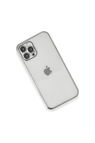 Apple iPhone Uyumlu 12 Pro Kılıf Lensli Silikon - Gümüş Çok Renkli