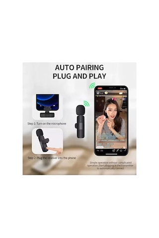 İos İphone İpad Android Uyumlu Kablosuz Tekli Yaka Mikrofonu Lightning-type C Girişli Youtube Video Canlı Yayın Yaka Mikrofonu