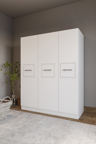Merlin Mobilya Zarif 3 Kapaklı 8 Bölmeli Beyaz Dolap