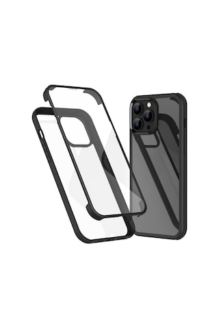 Noktaks - İphone 13 Mini Uyumlu - Kılıf Kendinden Ekran Koruyuculu 360 Ön Arka Ful Koruma Kapak - Siyah Siyah