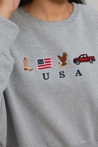 Hiccup İşlemeli Yuvarlak Yaka Sweatshirt Açık Gri