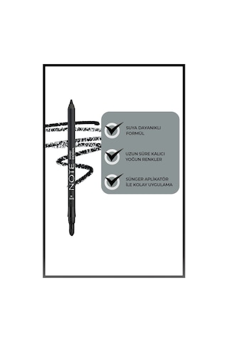 Note Cosmetique Smokey Eye Pencil Waterproof Aplikatörlü Suya Dayanıklı Göz Kalemi - 01 Black - Siyah