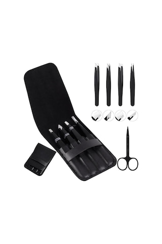 Valkyrie Deri Çantalı Paslanmaz Çelik Cımbız Seti Siyah 5'li