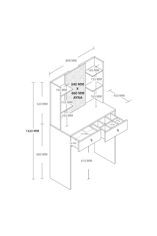 2210 Shıny Aynalı 2 Çekmeceli 80 Cm Makyaj Masası Beyaz