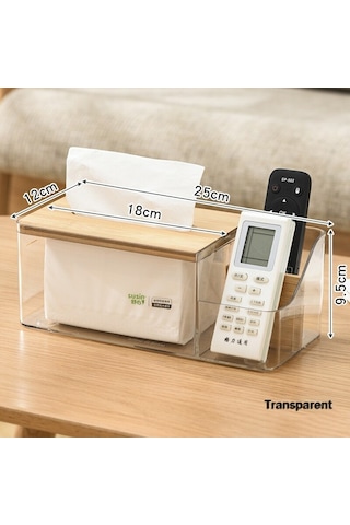 Şeffaf-çok Fonksiyonlu Uzaktan Kumanda Doku Saklama Kutusu Ev Oturma Odası Yemek Odası Masaüstü Dekorasyon Ahşap Kapak Doku Kutusu