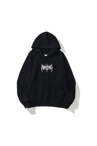 Startmore Garalio Somthıng Unisex Oversize %100 Pamuk Sweatshirt Streetwear Gotik Hoodie Siyah