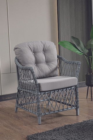 Icon Rattan Bahçe Balkon Oturma Takımı 2+1+1+camlı Masa Gri Gri