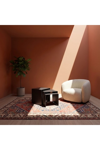 Modern Metal Zigon Sehpa Seti Minimal Tasarım İç İçe Geçen Yan Sehpa 3 Lü Set Siyah