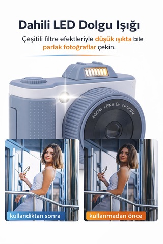 Yüksek Netlik Sunan 8x Dijital Zoom Teknolojili Çocuk Kamerası 180 Dönen Ekran Tasarımına Sahip Kompakt Dijital Kamera Fotoğrafa Oyun Müzik Bir Arada