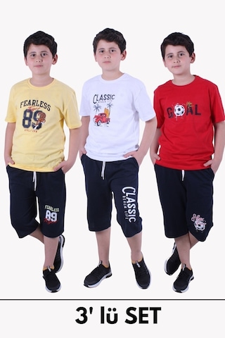 Fyk Kids 3'lü Erkek Çocuk Alt-üst Kapri-tişört Takım Sarı
