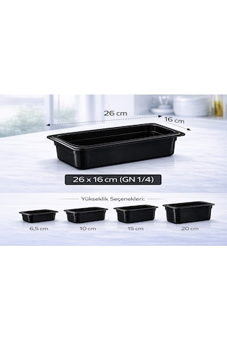 1/4 Gn Siyah Polikarbon Gastronom Küvet 26x16 Cm 15 Cm Derinlik