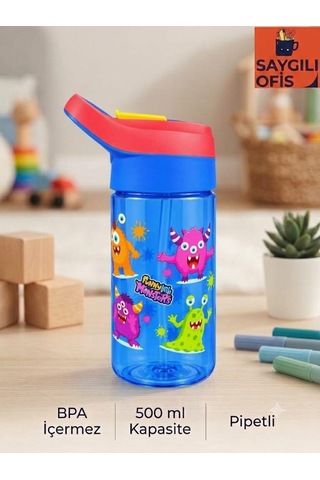 Saygılıofis 3114 Desenli Matara 500 Ml Sevimli Canavarlar Beyaz