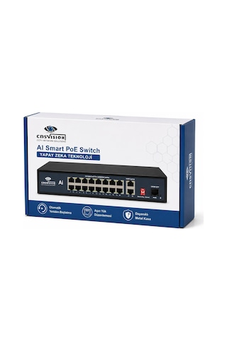 Cnsvısıon 16 Port Poe + 2 Gigabit Uplink + 1 Sfp Aı Smart Switch 260w Cctv Network Switch Cnsvısıon 16 Port Poe + 2 Gigabit Uplink + 1 Sfp Aı Smart Switch 260w Cctv Network Switch