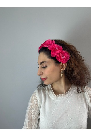 Kabartma Çiçekli Kadın Taç Saç Aksesuarı Pembe