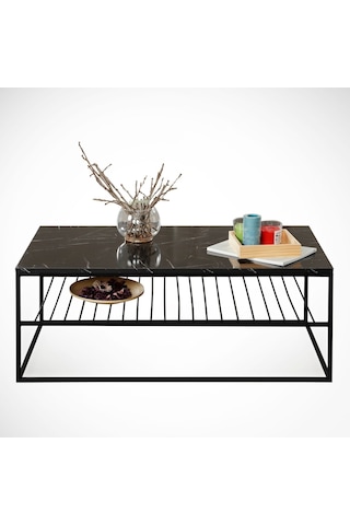 Etna Siyah Mermer Orta Sehpa Metal & Orta Masa Royal /Metal Ayak